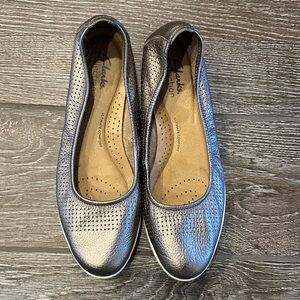 Clarks Metallic Silver Perforated Ballet Flats